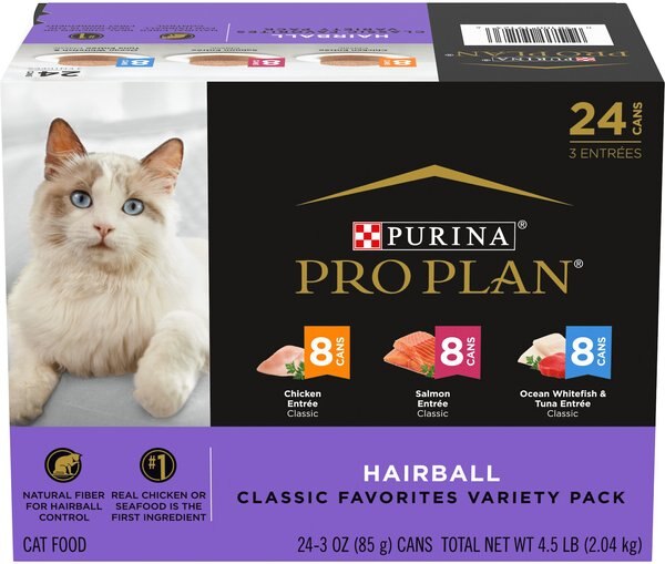 Purina Pro Plan Hairball Entrees Control Variety Pack Wet Cat Food, 3-oz can, case of 24 slide 1 of 9