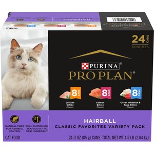 Purina Pro Plan Hairball Entrees Control Variety Pack Wet Cat Food, 3-oz can, case of 24