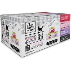 I and Love and You Variety Pack Wholly Cow!, Savory Salmon and Purrky Turkey Pate Canned Cat Food, 3-oz, case of 12, bundle of 3