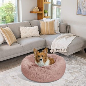 Best Friends by Sheri The Original Calming Shag Fur Donut Cuddler Cat & Dog Bed, Dusty Rose, Medium