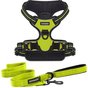 Best Pet Supplies Voyager Dual Attachment Outdoor Dog Harness & Leash Bundle, Lime Green, X-Large