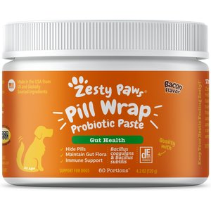 Zesty Paws Pill Wrap Probiotic Paste Bacon Flavored Digestive Supplement for Dogs, 4.2-oz bottle