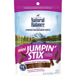 Natural Balance Limited Ingredient Diets Mini Jumpin’ Stix Venison & Sweet Potato Formula Dog Treats, 3.5-oz bag, bundle of 2
