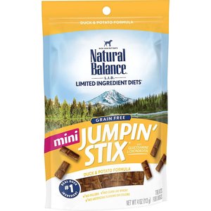 Natural Balance Limited Ingredient Diets Mini Jumpin’ Stix Duck & Potato Formula Dog Treats, 4-oz bag, bundle of 2