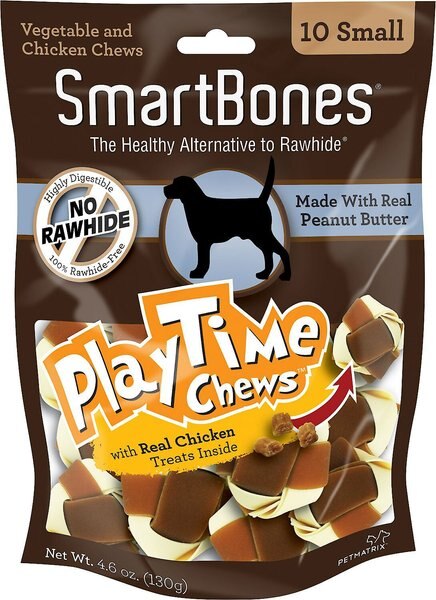 SmartBones Small PlayTime Peanut Butter Chews Dog Treats, 10 pack, bundle of 2 slide 1 of 6