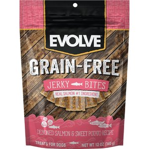 Evolve Salmon & Sweet Potato Recipe Jerky Bites Grain-Free Dog Treats, 12-oz bag, bundle of 3