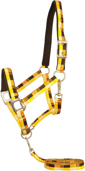 Gatsby Terra Fleece Padded Nylon Horse Halter & Matching Horse Lead, Yellow/Brown/Tan/Orange, Oversize slide 1 of 1