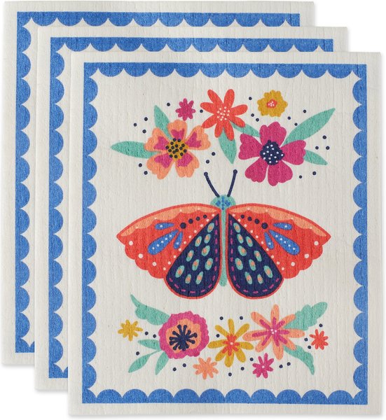 Design Imports Butterfly Folk Swedish Dishcloth Set, 3 count slide 1 of 9
