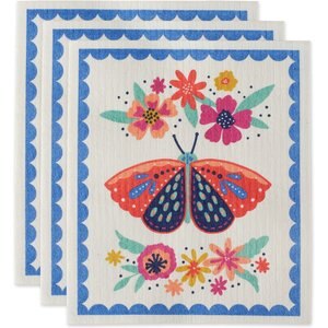 Design Imports Butterfly Folk Swedish Dishcloth Set, 3 count
