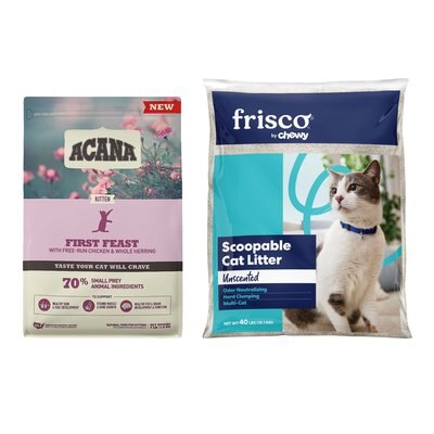 ACANA First Feast Kitten Dry Cat Food + Frisco Multi-Cat Unscented Clumping Clay Litter, slide 1 of 1