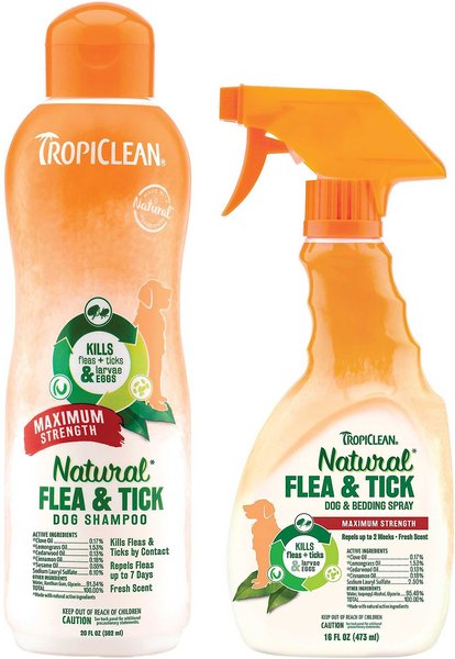 TropiClean Maximum Strength Natural Flea & Tick Dog Shampoo + Spray for Dogs & Bedding slide 1 of 9