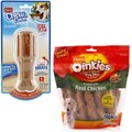 Hartz Chew 'n Clean Chicken Flavored Drumstick Treat & Chew Toy + Oinkies Smoked Pig Skin Twist Wrapped with Real Chicken Dog Treats