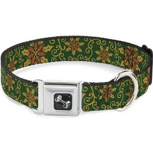 Buckle-Down Holiday Holly Dog Collar, Wide-Small