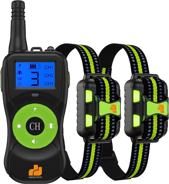 GROOVYPETS Two-Dog Kit 800 Yard Waterproof Long-Life Rechargable Remote Dog Training Shock Collar System slide 1 of 10