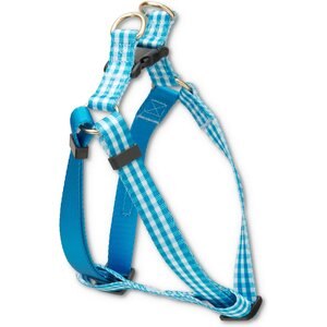 Boulevard Gingham Nylon Pinch-Clip Dog Harness, Sky Blue, 21 to 30-in Chest