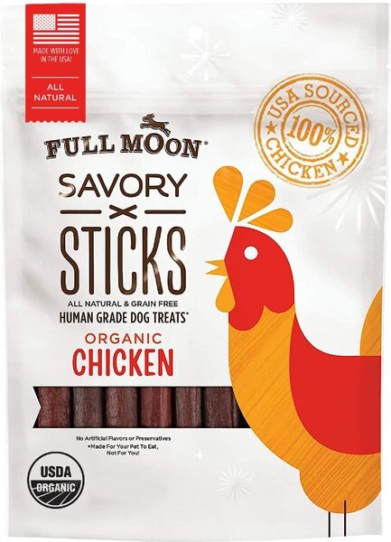 Full Moon Organic Human Grade Chicken Savory Sticks Dog Treats, 6-oz bag slide 1 of 6