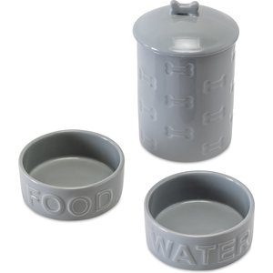 Park Life Designs Manor Treat Jar & Classic Water & Food Dog Bowls, Grey, Small