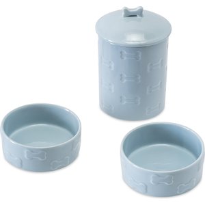 Park Life Designs Manor Treat Jar & Dog Bowls, Blue, Small