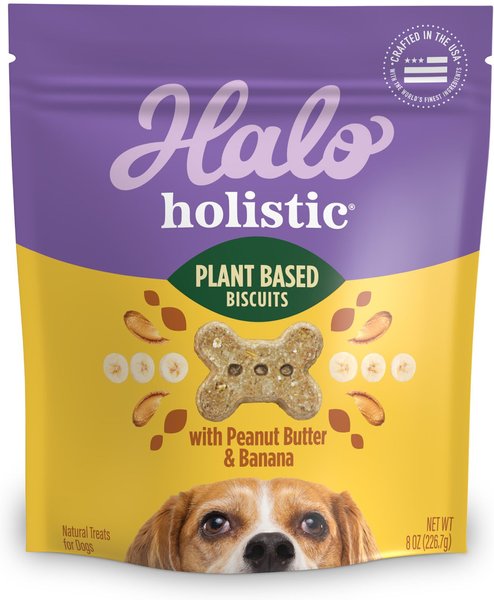 Halo Healthsome Garden of Vegan Oats, Peanut Butter & Banana Recipe Biscuit Dog Treats, 8-oz bag slide 1 of 6