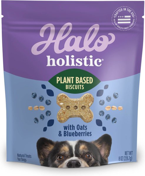 Halo Healthsome Garden of Vegan Oats N’ Blueberry Recipe Biscuit Dog Treats, 8-oz bag slide 1 of 6