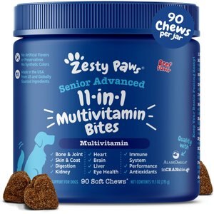 Zesty Paws Advanced 11-in-1 Bites Beef Flavored Soft Chews Multivitamin Supplement for Senior Dogs, 90 count