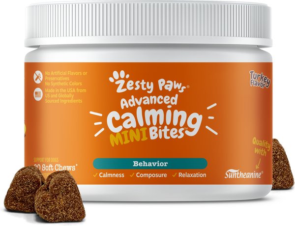 Zesty Paws Advanced Calming Mini Bites Turkey Flavored Soft Chew Calming Supplement for Dogs, 90 count slide 1 of 9