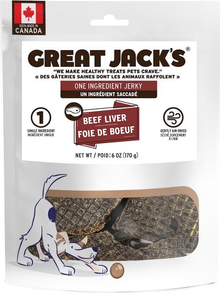 Great Jack's Air Dried Beef Liver Jerky Dog Treats, 6-oz bag slide 1 of 2