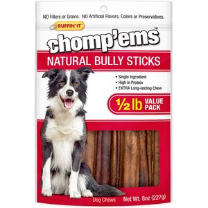 RUFFIN' IT Chomp'Ems Bully Stick Dog Treats, 8-oz bag