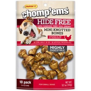 RUFFIN' IT Chomp'Ems Hide-Free Chicken Mini Knot Bones Dog Treats, 10 count
