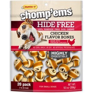RUFFIN' IT Chomp'Ems Hide-Free Knot Bones Two-Tone Chicken Dog Treats, 20 count