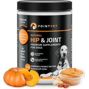 PointPet Glucosamine Peanut Butter & Pumpkin Flavored Hip & Joint Support Soft Chews Dog Supplement, 120 count