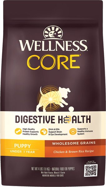 Wellness CORE Digestive Health Puppy Chicken & Brown Rice Dry Dog Food, 4-lb bag slide 1 of 9