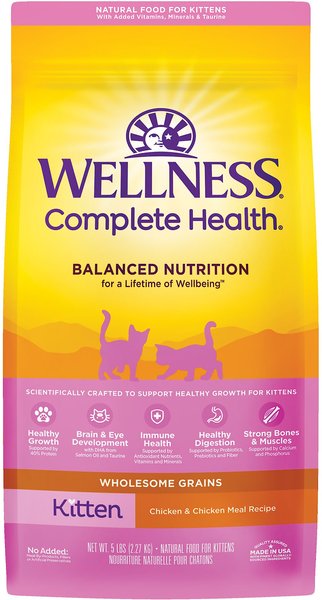 Wellness Complete Health Kitten Deboned Chicken, Chicken Meal & Rice Dry Cat Food, 5-lb bag slide 1 of 9