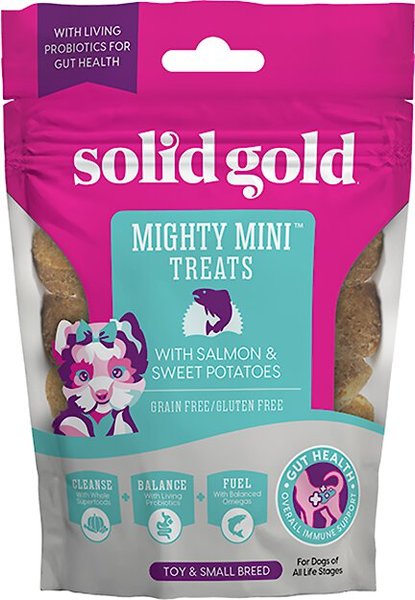 Solid Gold Mighty Mini Salmon & Sweet Potatoes Dog Treats, 4-oz bag slide 1 of 2