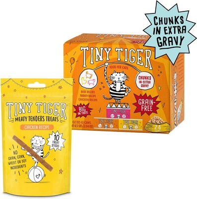 Tiny Tiger Meaty Tenders Sticks Cat Treats, Chicken Recipe +  Chunks in EXTRA Gravy Beef & Poultry Recipes Variety Pack Grain-Free Canned Food, slide 1 of 1