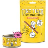 Tiny Tiger Meaty Tenders Sticks Cat Treats, Chicken Recipe + Pate Chicken Recipe Grain-Free Canned Food