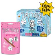 Tiny Tiger Meaty Tenders Sticks Cat Treats, Salmon Recipe + Chunks in Gravy Seafood Recipes Variety Pack Grain-Free Canned Food