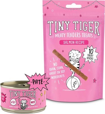 Tiny Tiger Meaty Tenders Sticks Cat Treats, Chicken Recipe + Pate Salmon Recipe Grain-Free Canned Food, slide 1 of 1