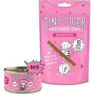 Tiny Tiger Meaty Tenders Sticks Cat Treats, Chicken Recipe + Pate Salmon Recipe Grain-Free Canned Food
