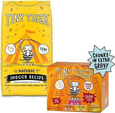 Tiny Tiger, Natural Indoor Recipe Chicken Flavor Dry Cat Food +  Chunks in EXTRA Gravy Beef & Poultry Recipes Variety Pack Grain-Free Canned Food, slide 1 of 1