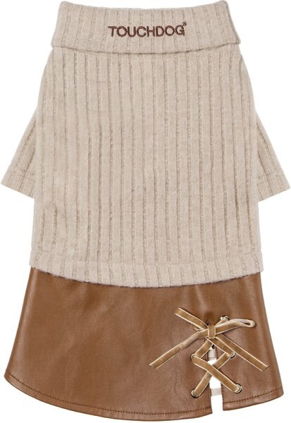 Touchdog Modress Fashion Designer Dog Sweater Dress, Brown, Medium slide 1 of 5