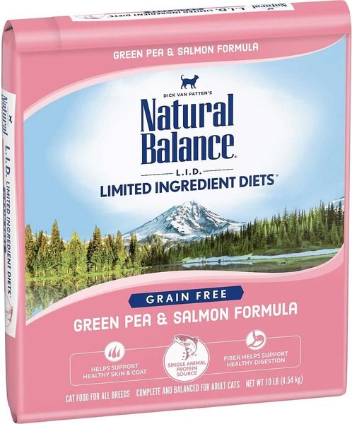 Natural Balance L.I.D. Limited Ingredient Diets Green Pea & Salmon Formula Grain-Free Dry Cat Food, 10-lb bag, bundle of 2 slide 1 of 6