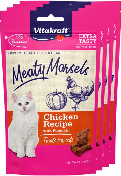 Vitakraft Meaty Morsels Chicken Recipe with Pumpkin Cat Treats, 1.4-oz pouch, pack of 4 slide 1 of 7
