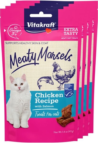 Vitakraft Meaty Morsels Chicken Recipe with Salmon Cat Treats, 1.4-oz pouch, pack of 4 slide 1 of 7