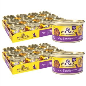 Wellness Complete Health Turkey & Salmon Formula Grain-Free Canned Cat Food, 3-oz, case of 24, bundle of 2