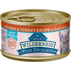 Blue Buffalo Wilderness Wild Delights Chicken & Turkey in Tasty Gravy Grain-Free Canned Cat Food, 3-oz, case of 24, bundle of 2