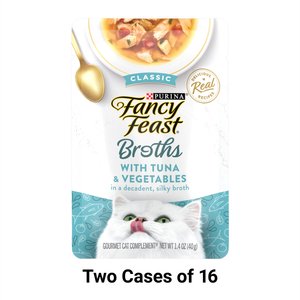 Fancy Feast Classic Broths with Tuna & Vegetables Supplemental Cat Food Pouches, 1.4-oz pouch, case of 16, bundle of 2