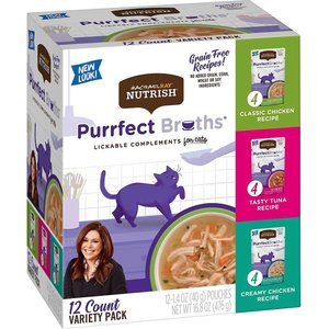 Rachael Ray Nutrish Purrfect Broths All Natural Grain-Free Variety Pack Cat Food Topper, case of 12, bundle of 2