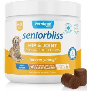 Vetnique Labs Seniorbliss Hip & Joint Chicken Bacon Flavored Joint Supplement for Senior Dogs, 60 count