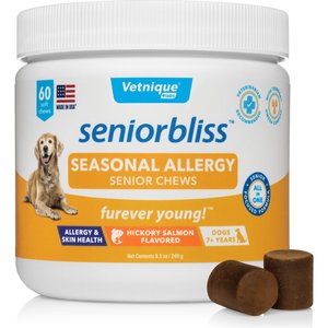 Vetnique Labs Seniorbliss Season Allergy Salmon Flavored Soft Chews Allergy Supplement for Senior Dogs, 60 count